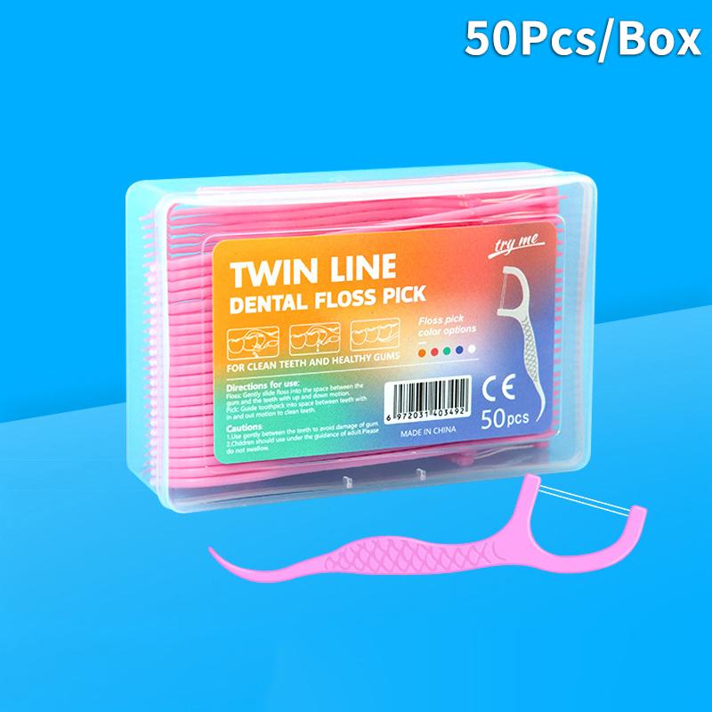 Automatic Dental Floss Storage Protable Floss Picks Dispenser Box Fruit Flavored Toothpicks Double-line Teeth Cleaning Tool