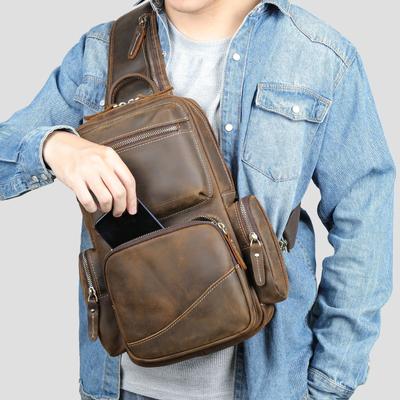 Retro Crazy Horse Borsttas Heren Grote Capaciteit Enkele Schouder Crossbody Tas Mode Leer Heren Hoge Kwaliteit Gevoel Schoudertas