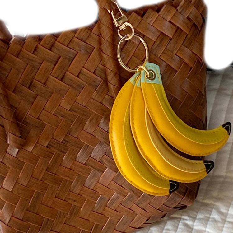 Lovely Miniature Banana Peach Bag Charm Soft PU Leather Keychain For Teens Portable Bag Decoration Pendant