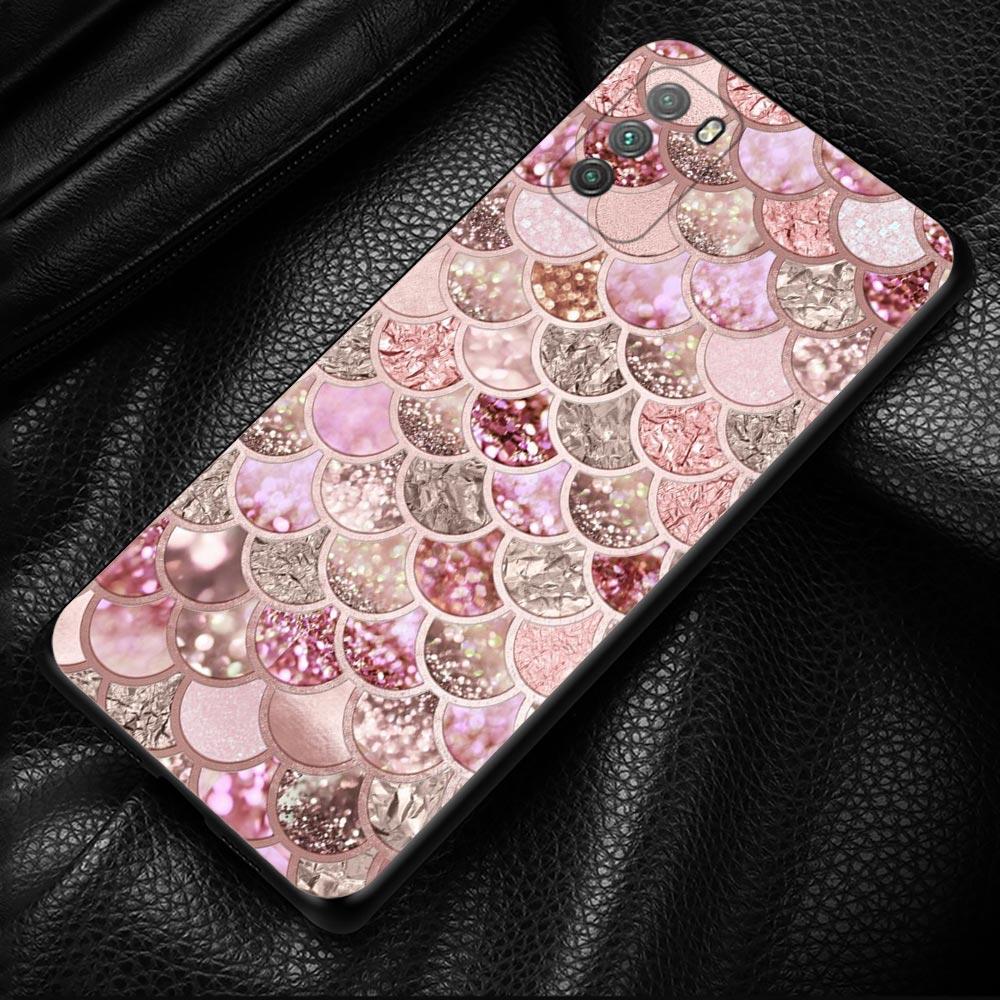 Gold Rosa Rose Glitzer Herzen Hülle Für Xiaomi Mi Poco X3 Pro F3 X3 GT M3 X3 NFC F1 M3 Pro 5G F3 GT Schwarze Hülle Coque Shell