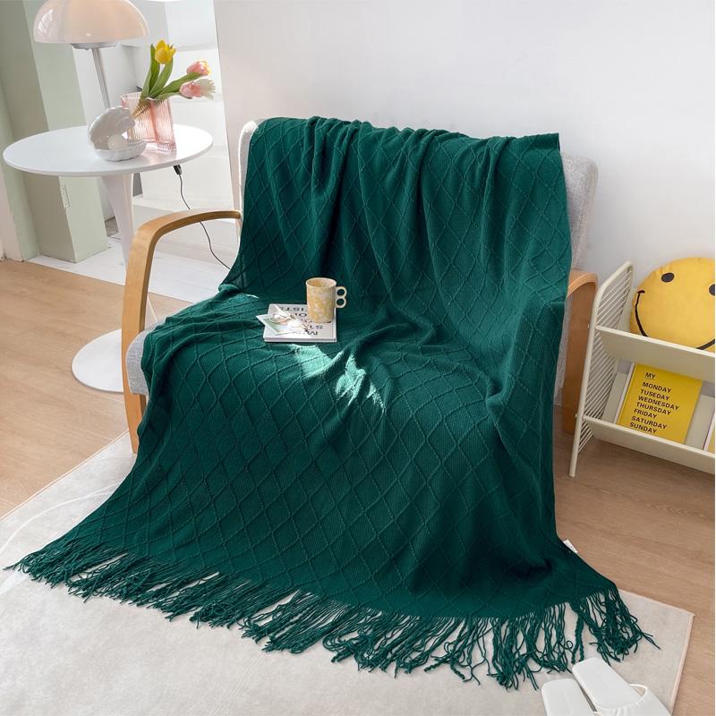 Tassel Blanket 100% Acrylic Bedside Towel Solid Color Plaid Knitted Blanket Nap/Travel Shawl Home Sofa Towel manta