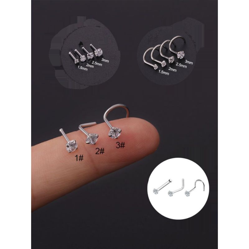 

Nose Stud Super Flash Titanium Alloy Anti-Allergy Ear Studs Fashion L Rod S Rod Sexy Nose Ring Titanium Steel Small Diamond Otica Ear Pot Nail L Rod 3.0mm