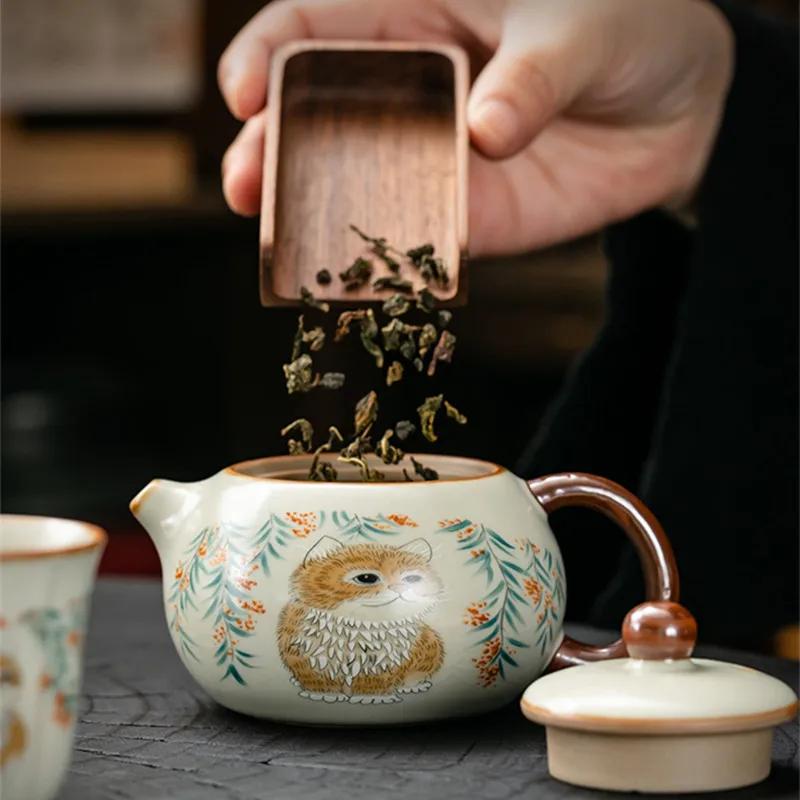 Xishi Pot, Cat Teapot, Kung Fu Teapot, Tea Maker Set, Ru Kiln, One Person Drinking, Women's Ceramic Home Use