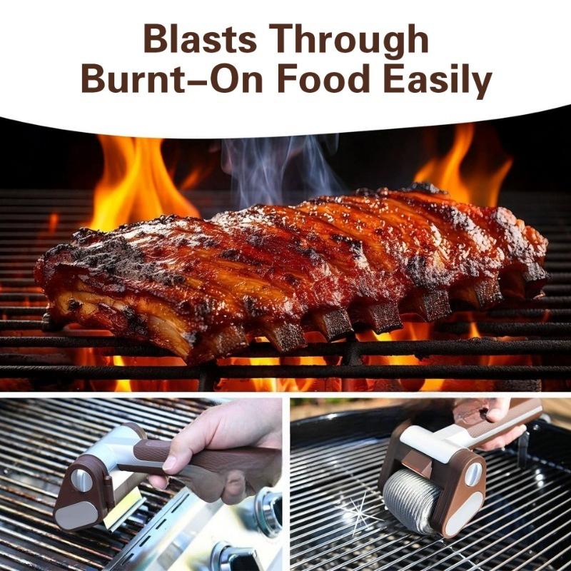 304 Edelstahl Elektrische Rollen-Grillbürste mit LED-Lichtern USB-Aufladung ABS-Griff Bürstenlose Reinigung Grillwerkzeuge