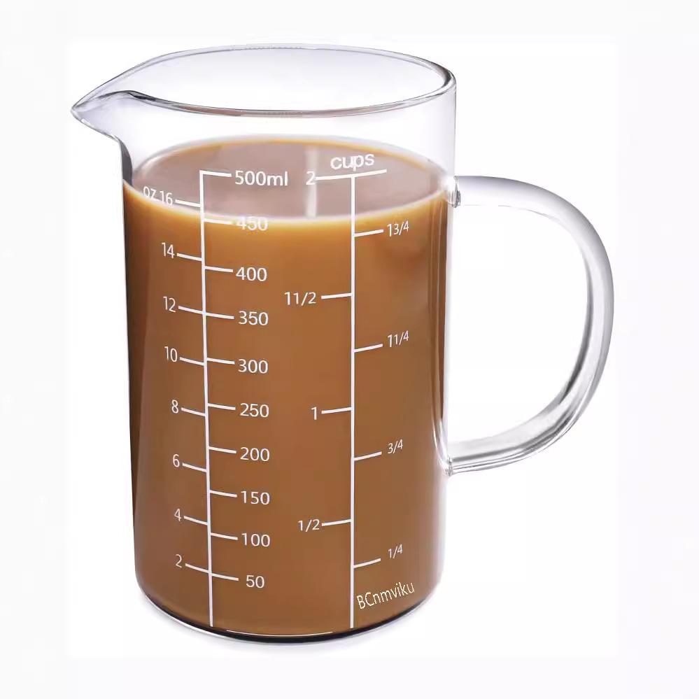 

Glass Measuring Cup, 500ml/1000ml High Borosilicate Glass Measuring Cup for Kitchen or Restaurant,Insulated handle, V-Shaped Spout, Easy To Read 500ml