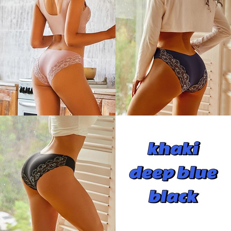 3PCS/SET Bezešvé kalhotky pro ženy Krajkové kalhotky Bez stop a prodyšné spodní prádlo s nízkým pasem, jednobarevné spodní prádlo