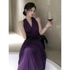 Elegant Purple Backless Halterneck Dress for Birthday Party and Engagement Ceremony