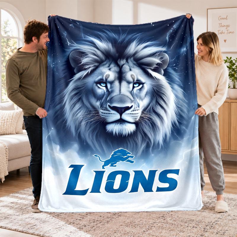 Flannel Fleece Blanket with Detroit Lions Design, Soft Lightweight Throw for Bed Sofa Travel