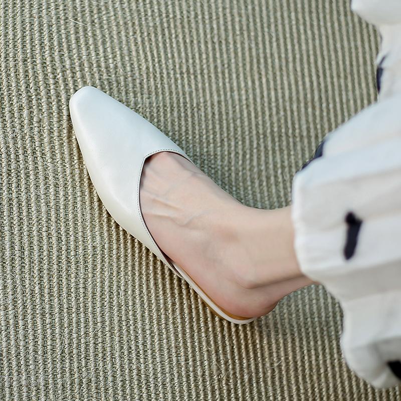 Fashion 2025 Summer Outside Women Slippers Shoes for Women Pointed Toe Modern Slippers Chunky Heel Women Genuine Leather Mules Slippers