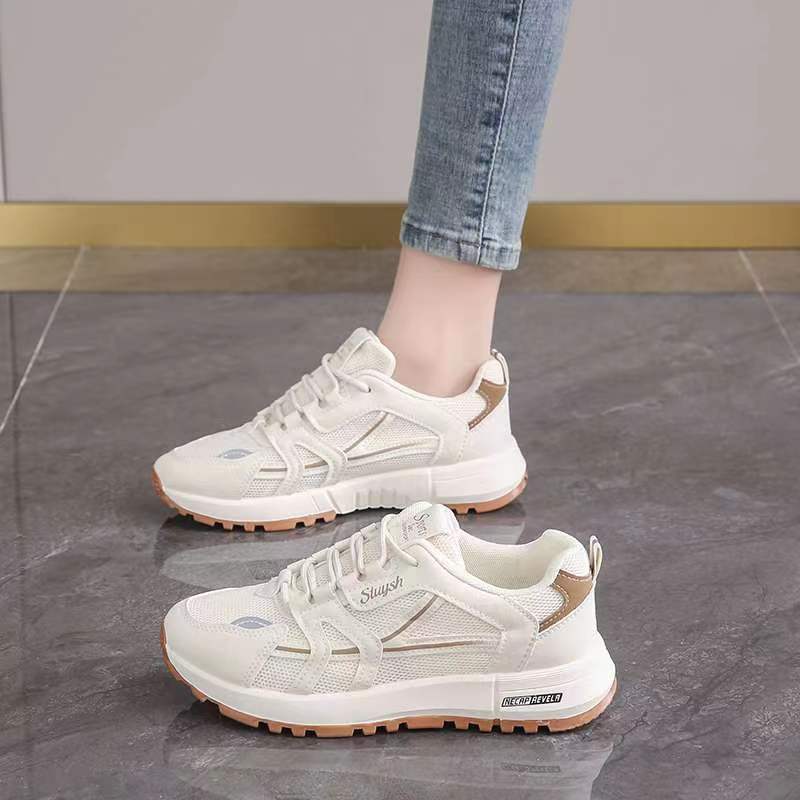 Mesh Surface Shoes Women's Breathable Mesh Cutout Thin Casual Sneaker Women's Junior High School Students Lightweight Soft Sole Running Shoes Summer