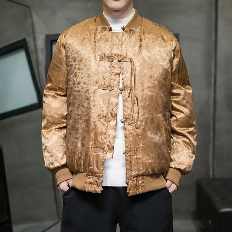 

Мужские парки в ретро китайском стиле, мужская хлопковая куртка с подкладкой, мужская толстая повседневная верхняя одежда, осень-зима, мужское пальто на пуговицах в стиле ханфу M хаки