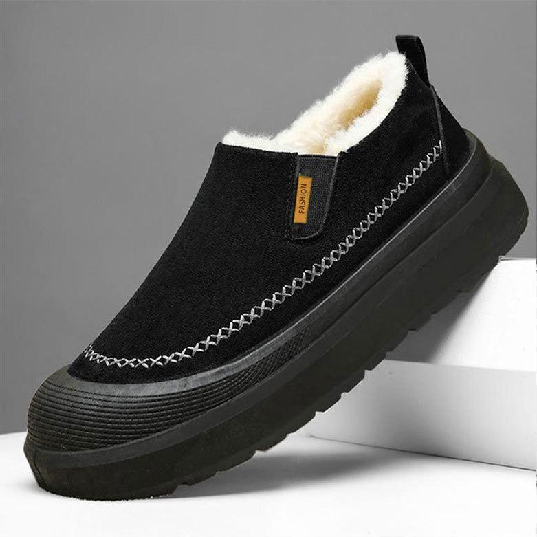 

Men s Winter Wool Snow Boots, Thick Sole Heightening Casual Loafers with Plus Velvet Warm Cotton, 2025 Collection. 40 чёрный