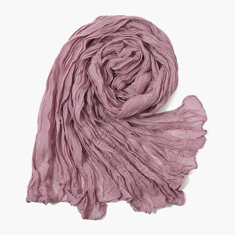 Solid Color Crinkle Cotton Linen Scarf New Warm Silk Pleated Green Retro Thin Long Strip Shawl Men And Women'S