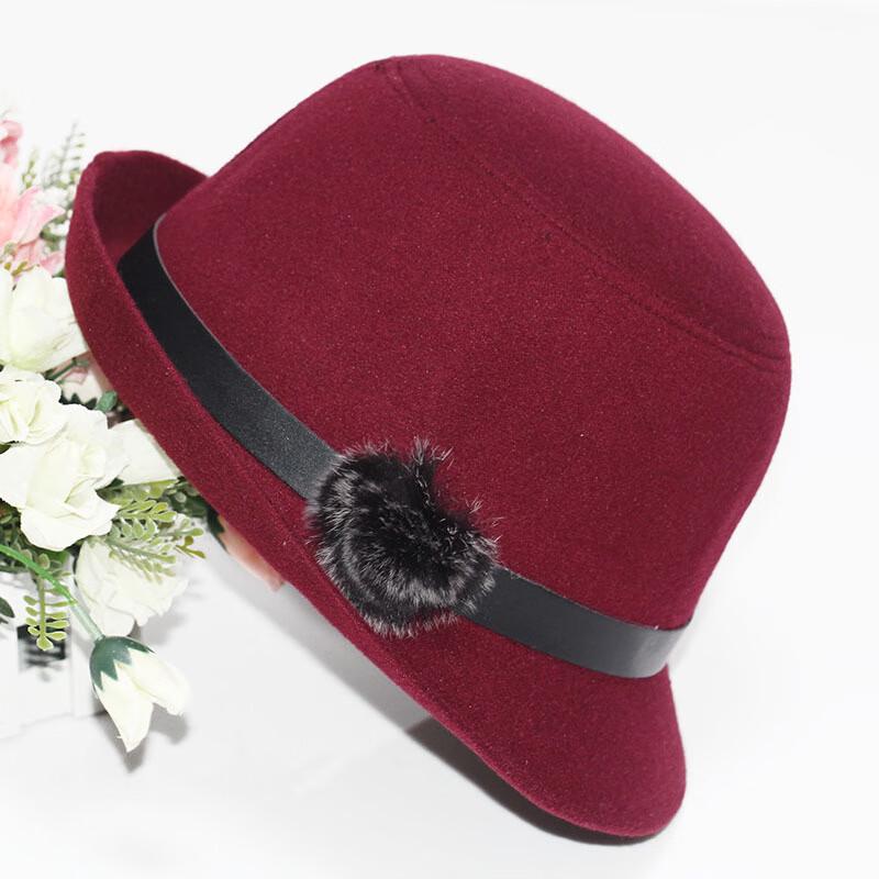 ZHENYUEQI Women's Korean Style Felt Hat with Rabbit Fur Pom-Pom