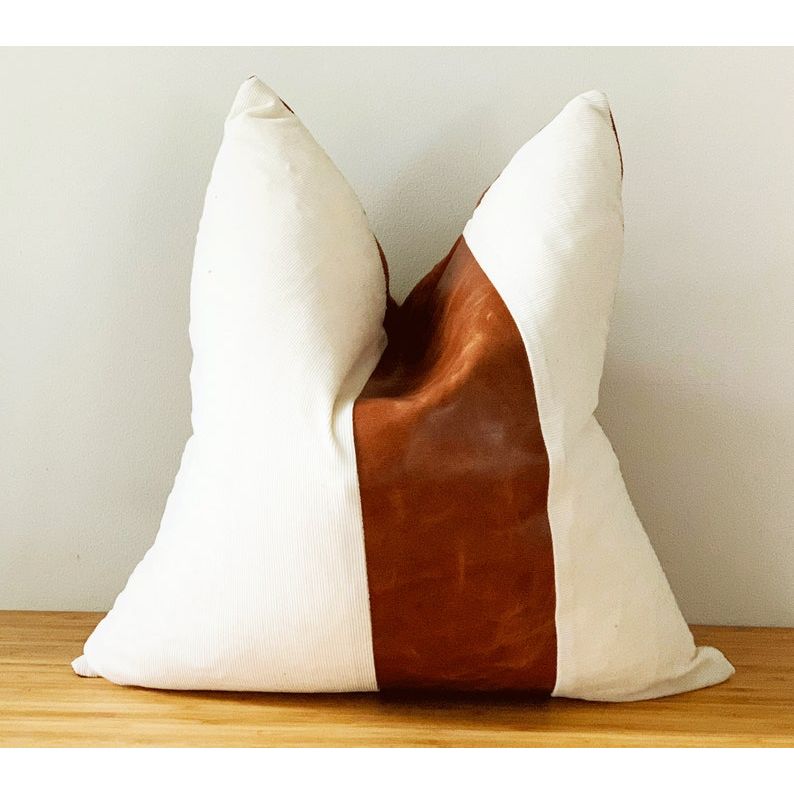 

Vintage Tan Leather Pillow Cover: Melbourne Leather Co. Gift For Her Him Birthday Anniversary 14 x 14 in