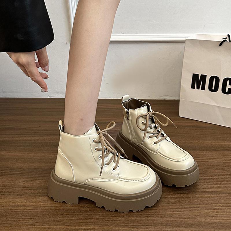 Fashion Platform Thick Bottom Women Motorcycle Boots Fashion Lace Up Shoes 2025 Autumn Winter Female Keep Warm Short Booties