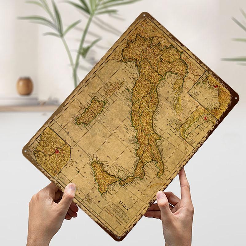 Vintage Map of Italy Poster Customized Vintage Metal Signs Wall Art Retro Tin Plaque for Man Cave Room Decorations Decor