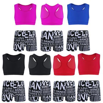 Ensemble 2 pièces pour enfants filles, tenue de danse d'entraînement, sans manches, dos nageur, haut court et short butin, gymnastique, Fitness