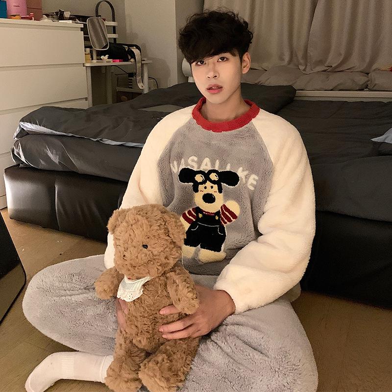 

Winter Coral Fleece Pajamas: Plush Two-Piece Set for Couples - Women s Long Sleeve, Men s Youth Plus Size L