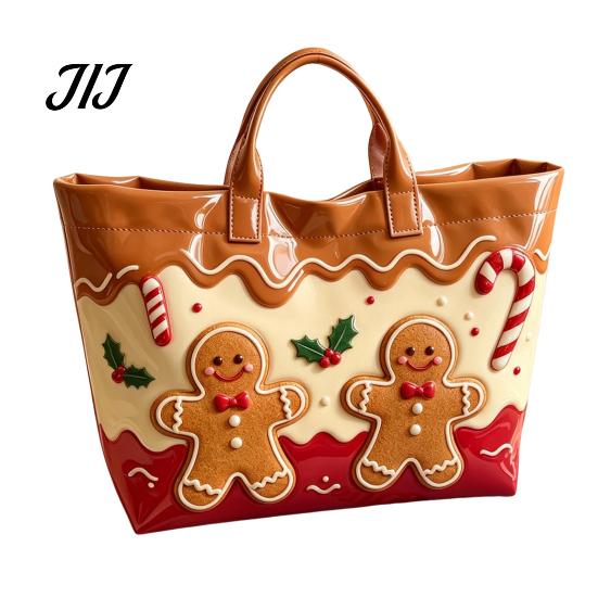 Christmas Theme Travel Bag PVC Tote for Women, Waterproof Spacious Plastic Handbag, Holiday Seasonal Handbag Large Top Handle Shopping, Beach, Travel,