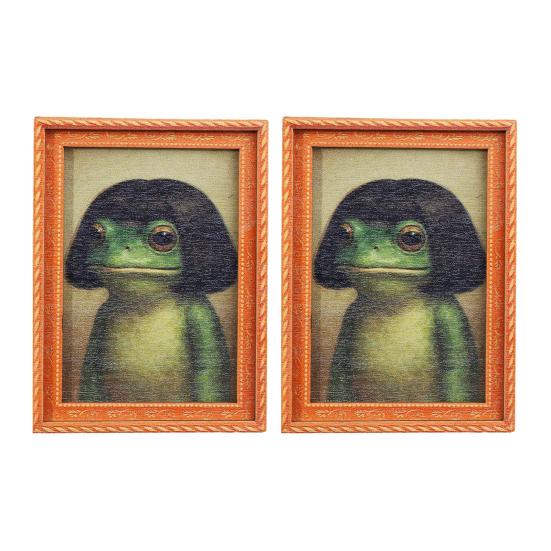 1/2/3/4/5Pcs Frog Fridge Magnet Kitchen Decor Vintage Mini Green Frog Refrigerator Magnet with Wooden Frame Home Office Decoration