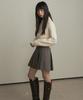 Lingseoul Wool Pleated Short Skirt-Brown