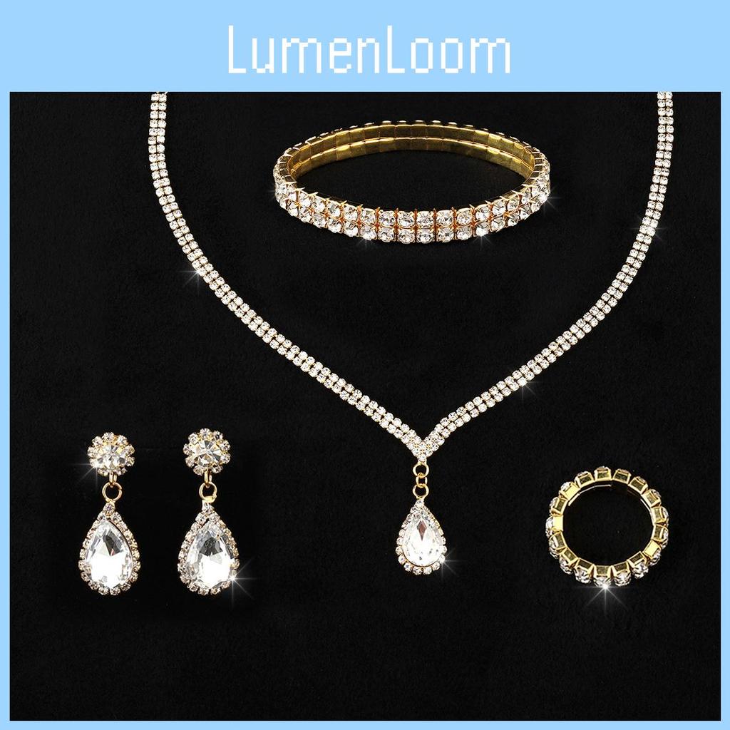Bridal Water Drip Necklace Earring Bracelet Set For Wedding Ceremony