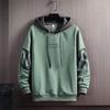 Letter Print Drawstring Long Sleeve Pullover Hoodie Autumn Winter Patchwork Color Fleece Lining Hooded Sweatshirt Streetwear