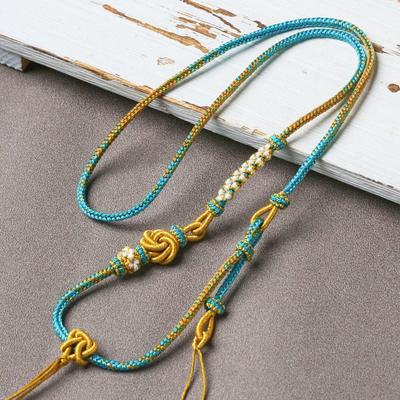 High-End Handmade Braided Rope Pendant Necklace - A Thousand Miles of Rivers and Mountains Peach Blossom Design