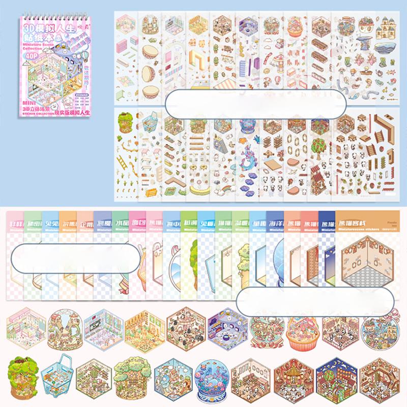 

40Pcs Cartoon Sticker Book DIY The Sims Series 3D Stereoscopic Scene Sticker Book Gift For Kid Child Kawaii Stationery Stickers