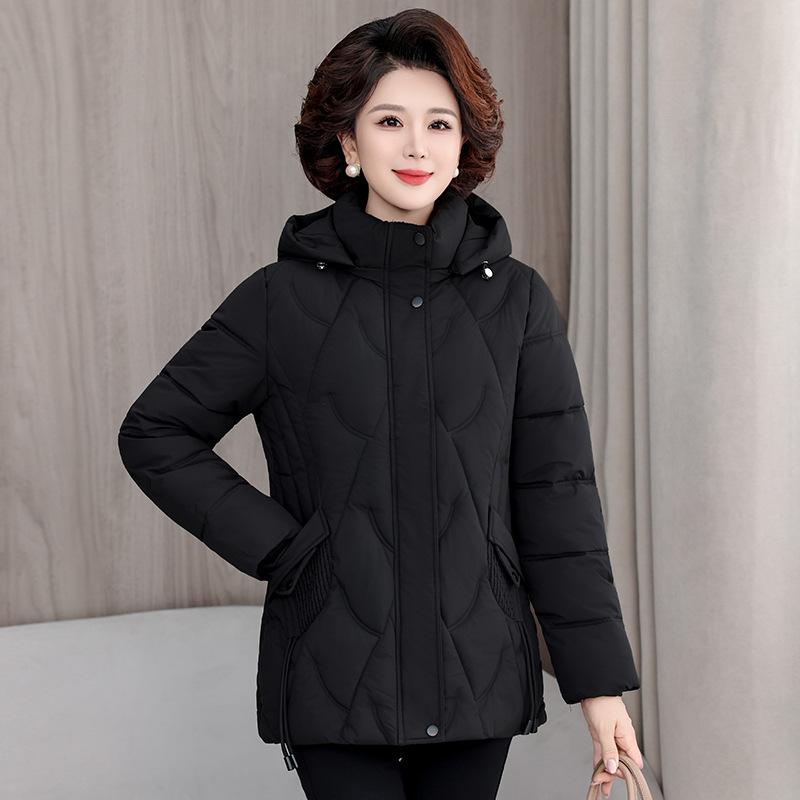 Fashion middle-aged and elderly women's down cotton-padded clothes New winter mother-padded jackets Thickened large-size hooded jackets