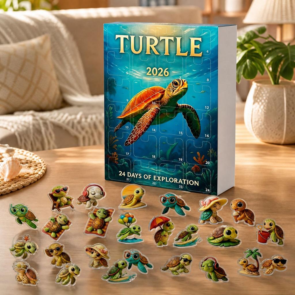 Turtle Advent Calendar 2026 - Days of 2D Acrylic - Holiday Countdown Gift for Kids, Teens, Adults