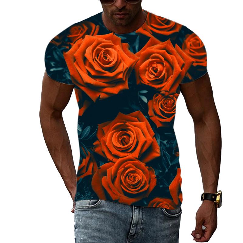 Summer Rose Floral Graphic 3D Print T-shirt Fashion Casual Tees Men Woman Oversized Short Sleeve T Shirt Streetwear Harajuku Top