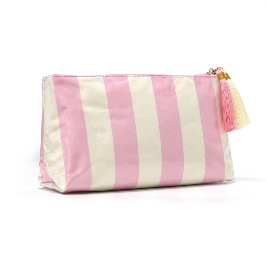 Portable Waterproof Cosmetic Organizer With Pvc And Striped Design For Daily Use