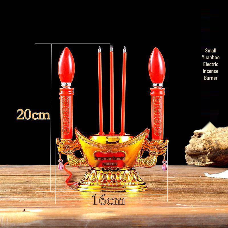 Buddha Offering Electric Candelabra: Complete Set with Incense Burner and Everlasting Lamp for Home Use