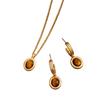Tiger's Eye Pendant Jewelry Set – Gold Tone Minimalist Necklace Huggie Earrings, Natural Stone Boho Gift for Women