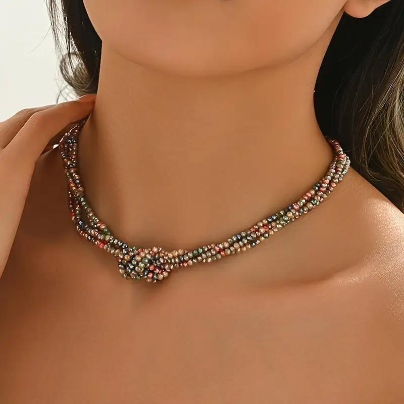 Women Bohemian Multilayer Color Crystal Clavicle Short Necklace