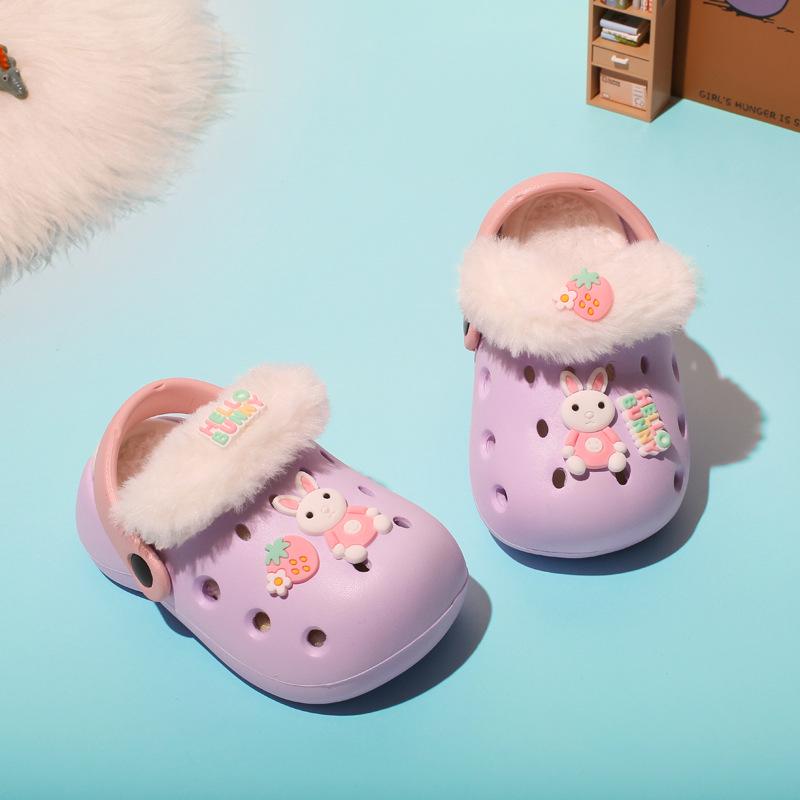2024 Kids' Cartoon Cotton Slippers: Winter Non-slip, Removable Hole, Two-Wear Design for Boys & Girls