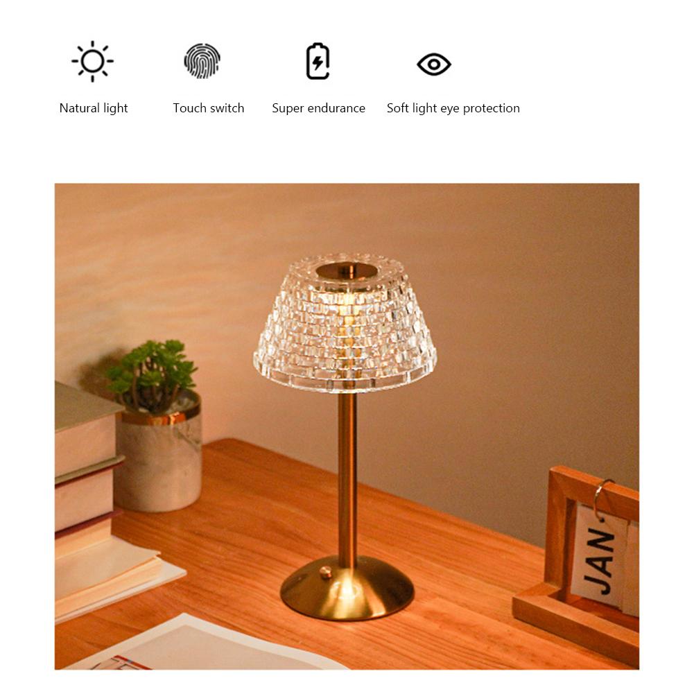 Crystal Lamp 3 Colors LED Crystal Table Lamp Dimmable Rechargeable Romantic Wireless Creative Acrylic for Bedroom Living Room