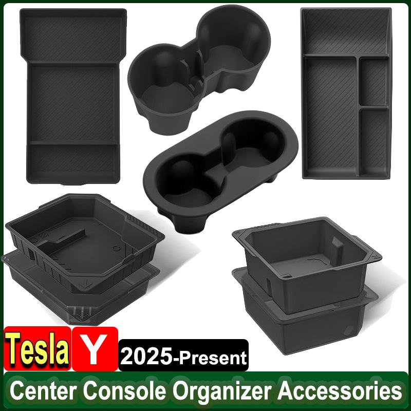 for Tesla New Model Y Juniper 2025 Center Console Storage Organizer Box Armrest Box Bottom Tray Cup Holder interior Accessories kdf3