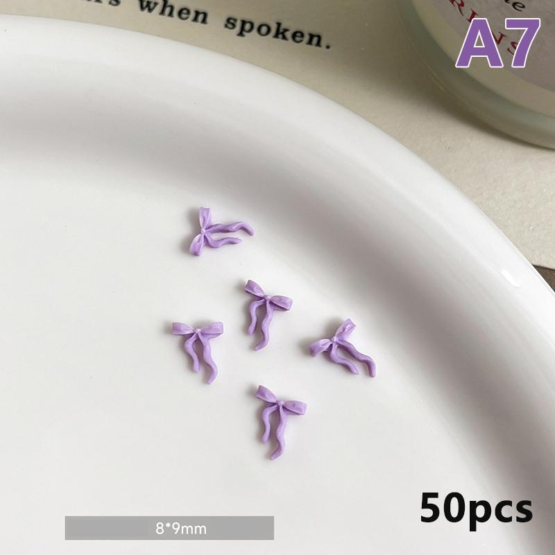 50Pcs Waved Ribbon Bows Nail Art Decorations Solid Color Bowknots Resin Nail Art Decorations For Diy Hairpin Nails Parts