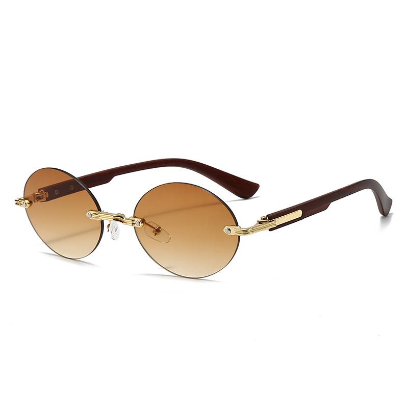 Owalne okulary przeciwsłoneczne bez oprawek z ciętymi krawędziami - Nowa modna moda uliczna.