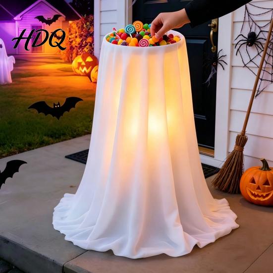 Cute Ghost Decoration Halloween with 8-Mode Remote Control LED Light Candy Bowl