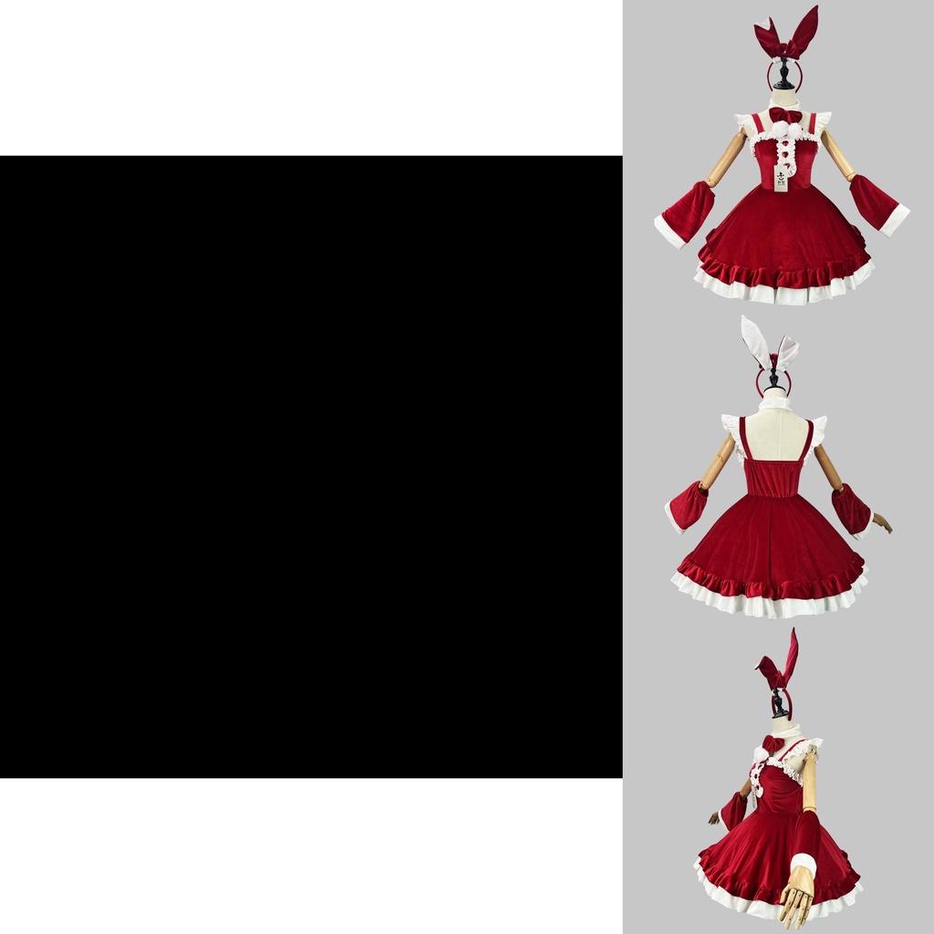 5xl Women Xmas Cosplay Costume Bow Lolita Sexy Maid Outfit Santa Wine Red