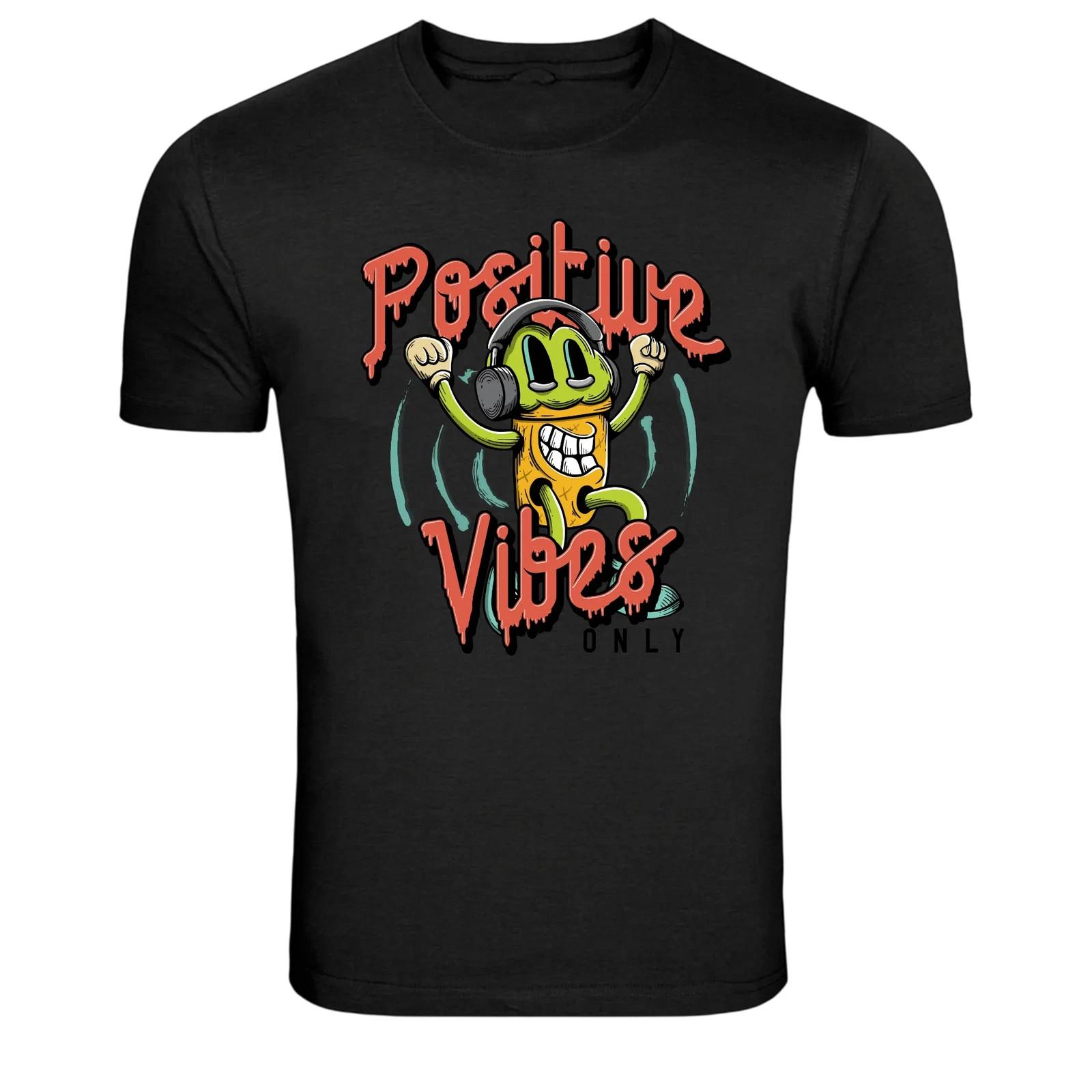 Positive Vibes Only Cartoon Character Graphic T-Shirt XL