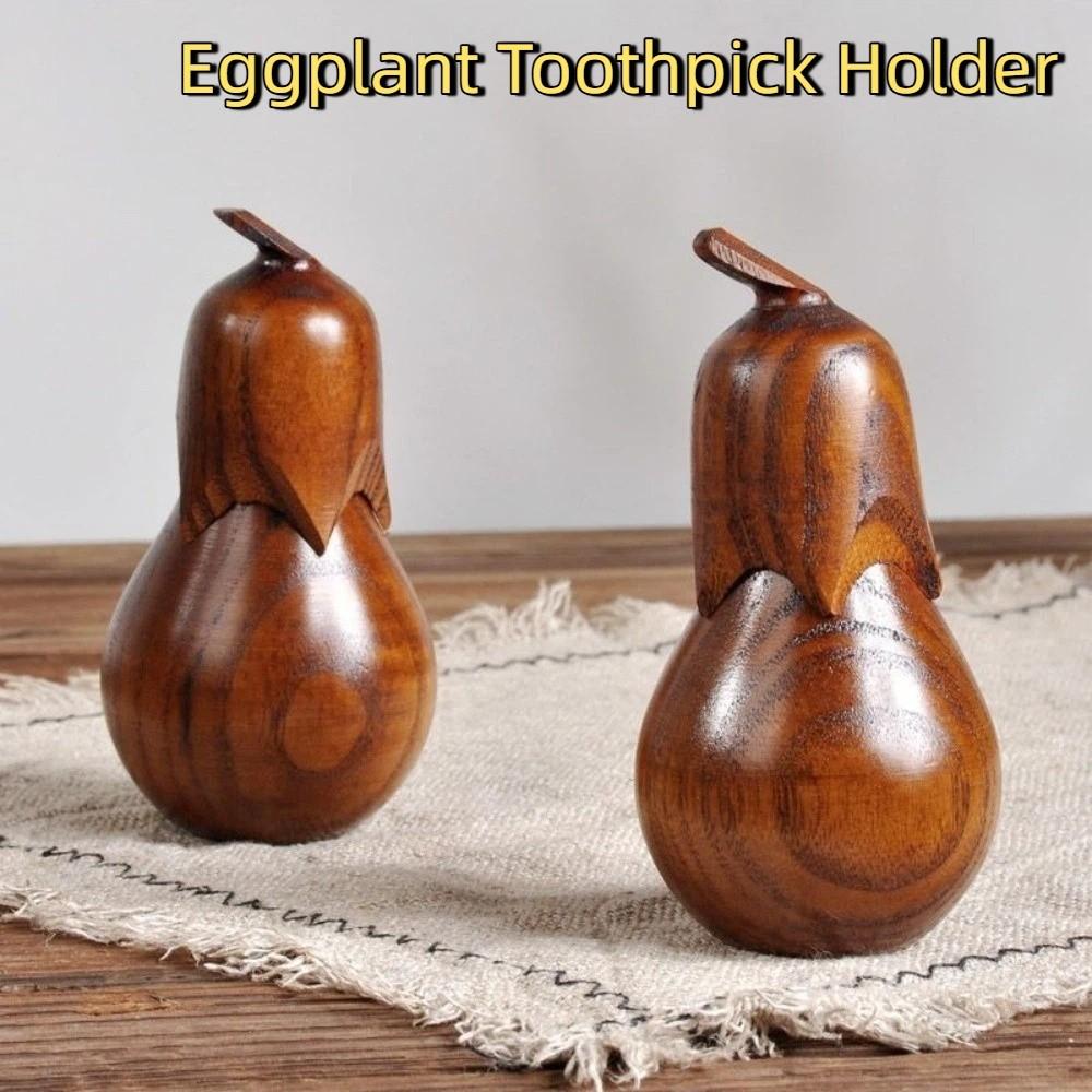 Cute Hand-Carved Eggplant Toothpick Holder Portable Stable Wooden Toothpick Box Simple Toothpick Case Hotel