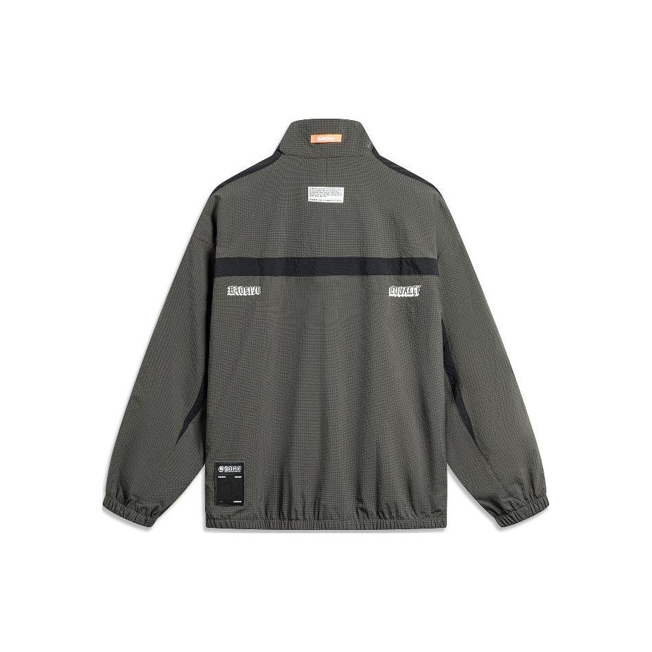 Li Ning X Mister Cartoon Collaboration Badfive Series Color Block Letter Zipper Stand Collar Long Sleeve Jacket Men Jacket Graphite-Gray AFDT857-1
