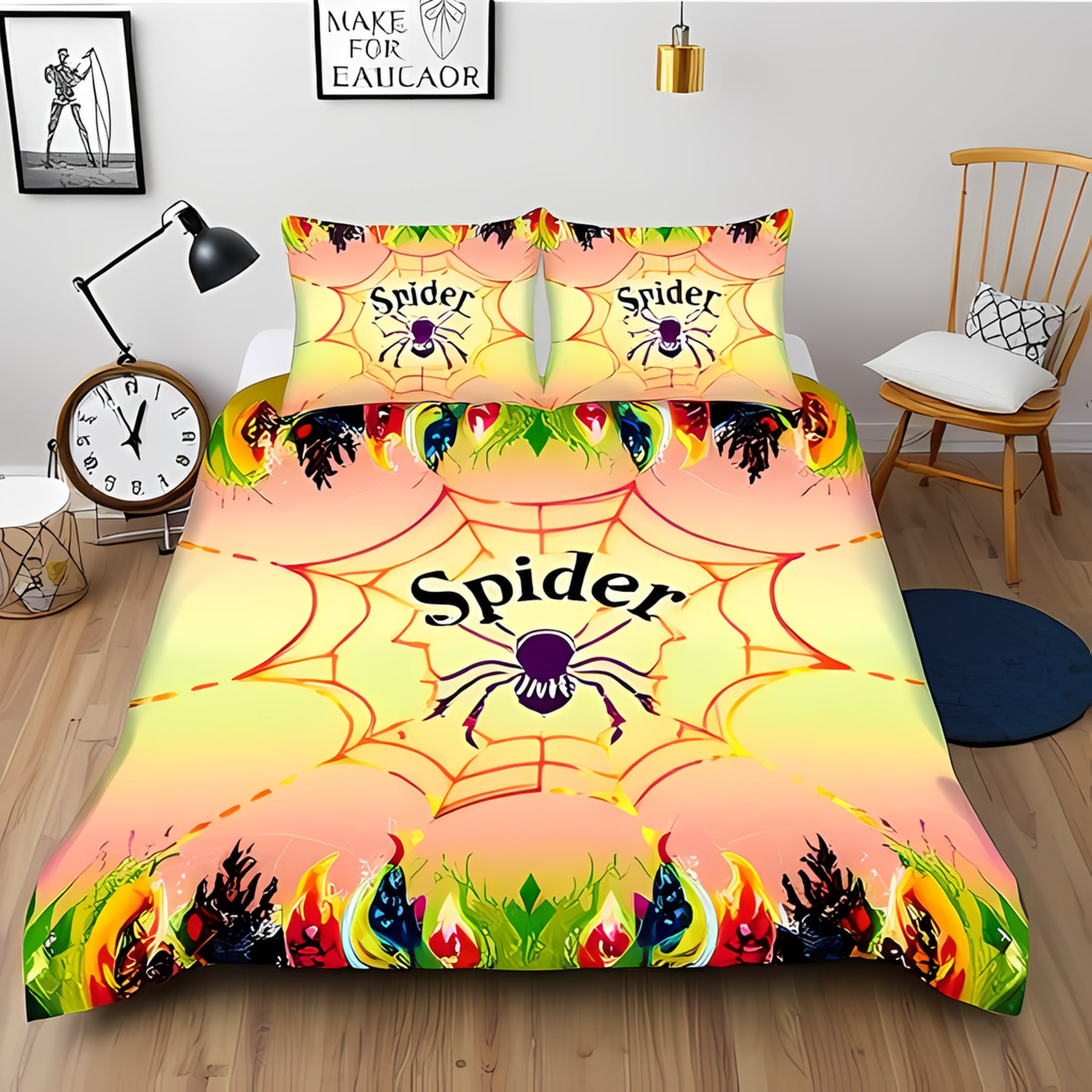 

Spider Duvet Cover Set,Bedding Set for Children Kids and Adult, Home Decor, Queen Size Warm Soft Breathable and Comfortable 135x200cm