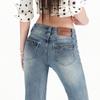 American retro bamboo pattern low waist slightly pulled jeans women's autumn new Spice Girl elastic thin flared pants