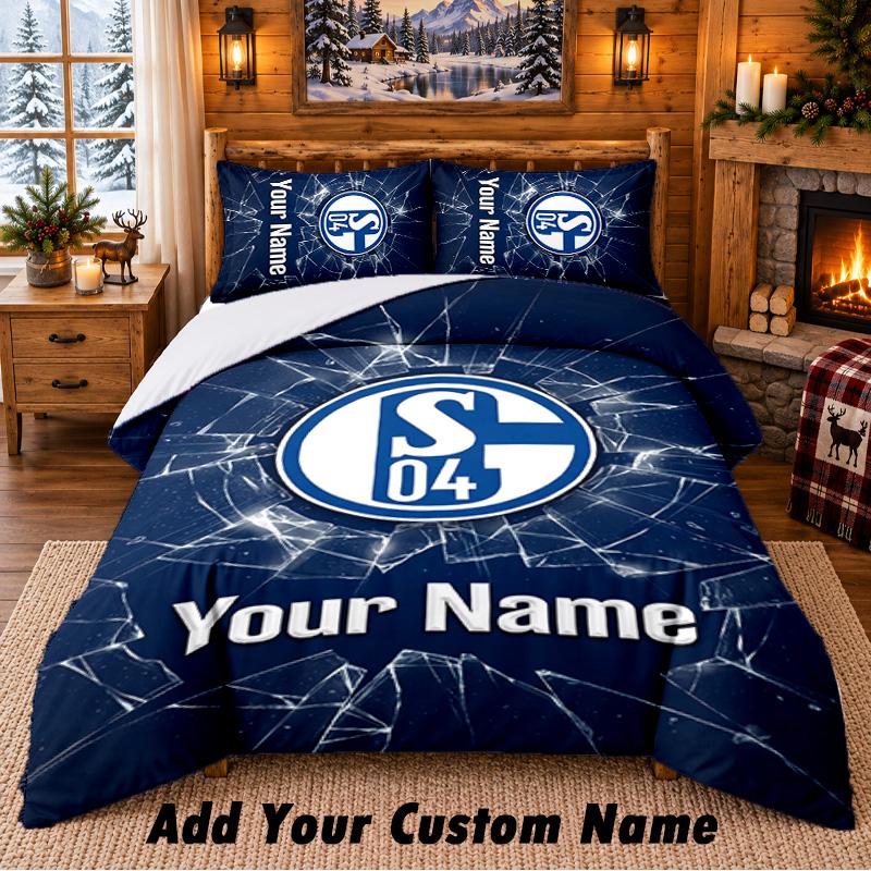 Schalke 04 FC Pattern Bedding 3Pcs Set Custom Name, Bed Sheet And Pillowcases For Home Bedroom